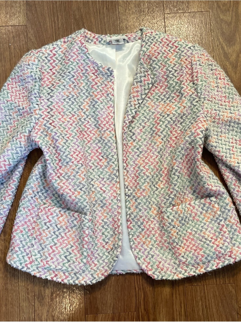 Vintage Mohair Tweed Blazer Jacket Pastel Fuzzy Oversized Cottagecore Medium